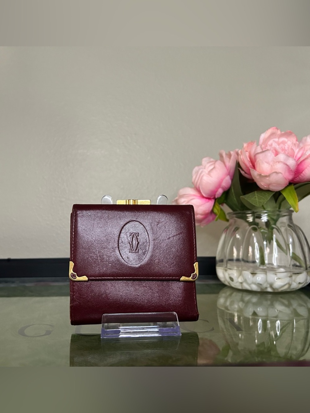 Cartier Must de Cartier Bordeaux Leather Trifold Wallet Gold Hardware Vintage